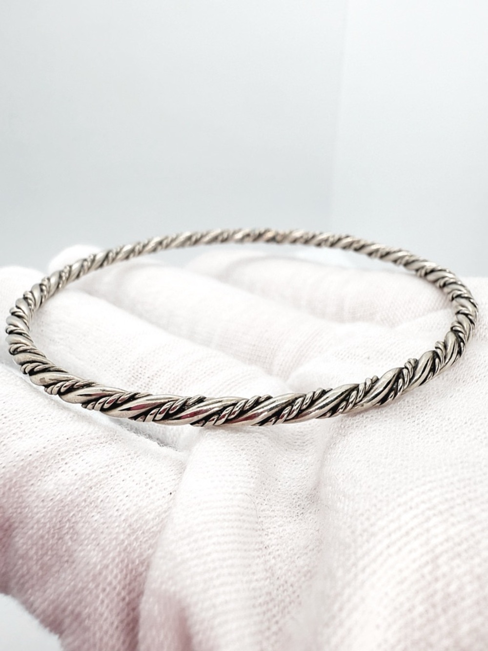Sterling Twisted Rope Bangle Bracelet - Silver